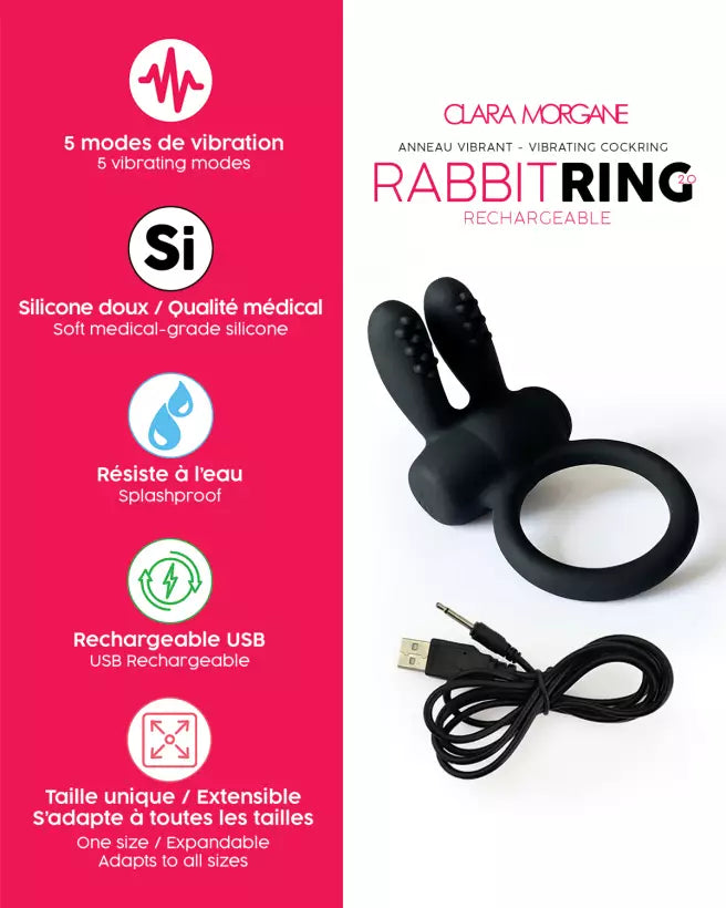 Rabbit Ring Rechargeable Noir de Clara Morgane