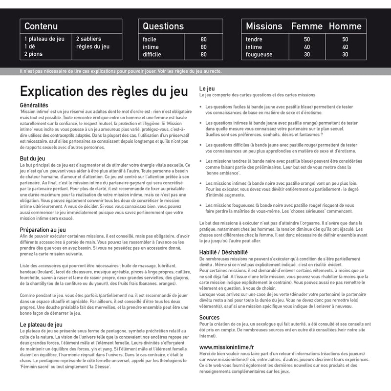 Jeu de société érotique - Mission Intime Classique