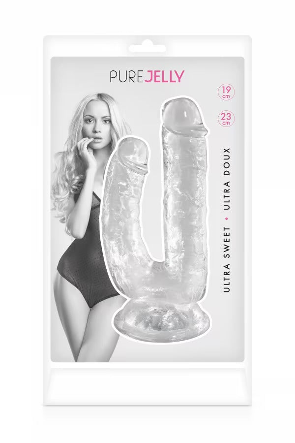 Double gode ventouse transparent en jelly