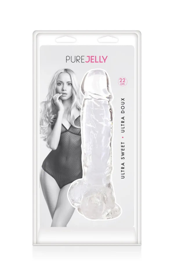 Gode ventouse réaliste en jelly transparent 22cm