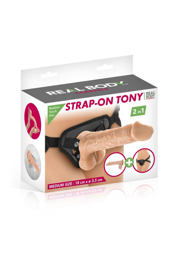 Strap-On, gode ceinture avec harnais réglable Real Body (3 tailles)